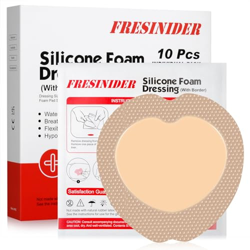 FRESINIDER 7x7 (Pack of 10) Wound Silicone Sacral Foam Dressing Sacrum Foam Adhesive with Border - Waterproof Absorbent Breathable Bed Sore Pressure Pads