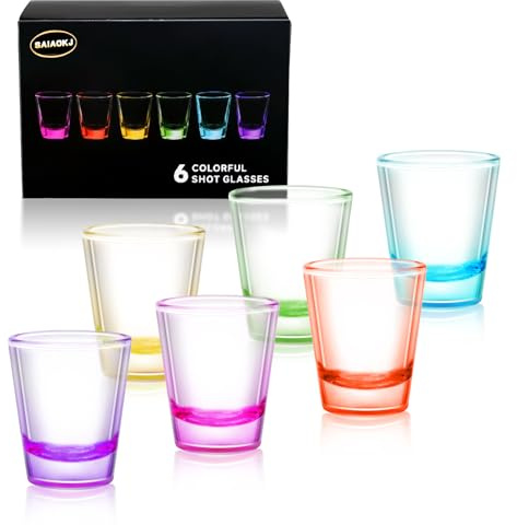SAIAOKJ Shot Glass Set, 1.8 Oz Heavy Base Shot Glasses, 6 Pack Tequila Shot Glasses with Gift Box Round Shot Glass for Tequila Whiskey Vodka Liquors Cocktail (Colorful)