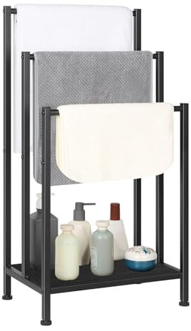 Freistehender Handtuchhalter, 3 Etagen, Metall, Handtuchhalter, Deckenständer, Ständer für Schlafzimmer, stehender Handtuchhalter, schwarz, Badetuchhalter, Ständer Boden für Badezimmer, Boden,