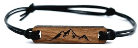 Edelholz-Armband mit Berggravur, Echtlederband: Rückseite personalisierbar & Made in Germany