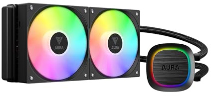 GAMDIAS AURA GL240 V2 AIO, 240mm CPU Liquid Cooler, Easy Cable Routing Design, Rotatable Performance Pump, 2 x 120mm Low-Noise PWM ARGB Fan w/ MB Sync, AMD AM5/AM4；Intel LGA 1851/1700/115x/1200, Black