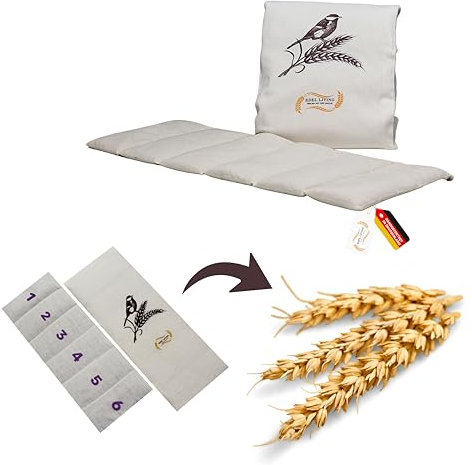 Edel Living Körnerkissen Groß (52x20 cm, 850 Gramm) Wärmekissen Mikrowelle 6-Kammer Abnehmbarer Bezug Aus 100% Baumwolle Für Nacken Rücken Schulter (Körnerkissen mit Weizenfüllung)
