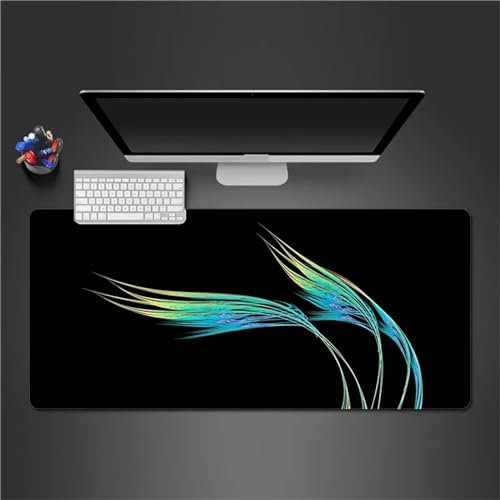 QiHon Mauspad Groß Gaming Grüne Feder Mousepad XXL 700x300x3mm rutschfeste Schreibtischunterlage Gaming Tastatur Matte Abwaschbar für PC Zuhause Büro
