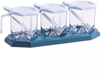 Azucarero Salero Botes Especias Juego De Tarros De Especias, Salero, Pimentero, Tarro De Condimento, Salero Con Cuchara Transparente Para Cocina Frascos Especiarias Tarros Especias ( Color : Blue-B ,