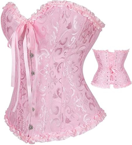 Zooma Steampunk - Corsetto gotico da donna, corpetto intero, 819-rosa, XS