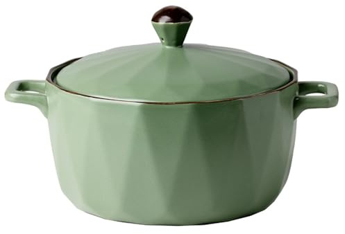 BURLOE Green, Round Ceramic Casserole Dishes with Lid, Ovenproof Cooking Pan Handle Lid Porcelain Casserole Dish with Handles Soup Pot French