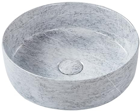 Aufsatzwaschbecken Keramik Granit-Optik matt grau rund ⌀37cm ohne Überlauf Gudar