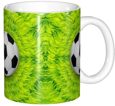 YZHYWJFF Football On Grass Printed Ceramic Tea Cup with Handle, Mug Gift Set