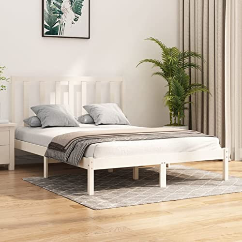 Buzaza Massivholzbett Holzbett Betten Bed Frame Massivholzbett Bettgestell Weiß Kiefer 140x200 cm - 3105161