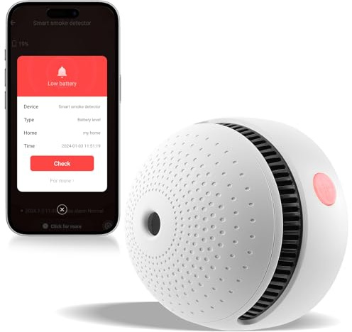 1-Pack Smart Smoke Detector,Wi-Fi Smoke Detector with Smart Life App Notifications,10-Year Replaceable Battery,Mini Fire Alarm Battery Powered for Home, RV
