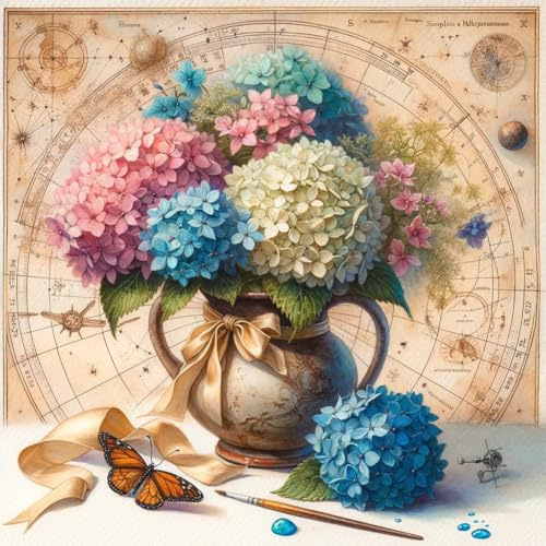WSLWXSHM Hortensie Diamond Painting Erwachsene Set, 5D DIY Diamond Art Kits for Beginners Round Full Drill Diamond Painting for Home Wall Decoration Gift 30×30cm, Blume