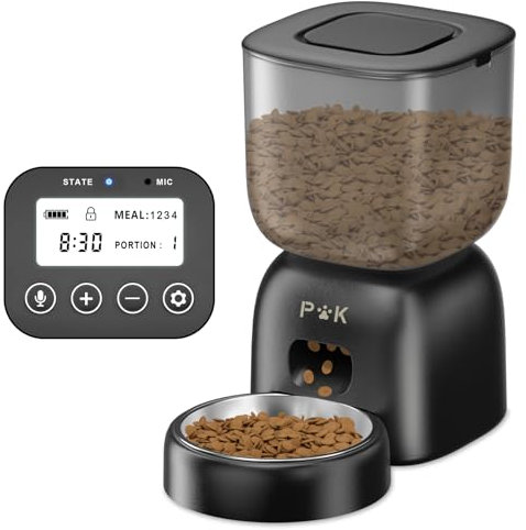 PUPPY KITTY Distributore Automatico Cibo Gatti, Durata Della Batteria fino a 180 giorni, 3L Dispenser Crocchette Gatto con 10S Registrazion, Orari di Mangiatoia Personalizzati, 1-4 Pasti al Giorno