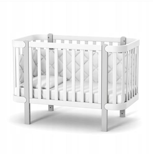 Veres Monaco Babybett aus Buche - Massivholz (120x60 cm) - Premium Luxus Kollektion (Weiß Grau)