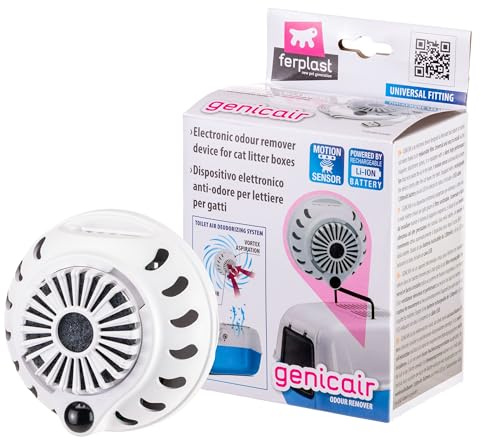 Ferplast Deodorante Lettiera Chiusa Gatto con Sensore di Movimento, Ultra Silenzioso, Programmazione Smart, Fissaggio Magnetico, Ricaricabile con USB, Filtro Elimina Odori Incluso