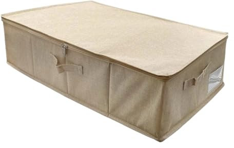 ZQDM Unterbett Aufbewahrungsbox Unterbett-Aufbewahrungstaschen, Faltbarer Unterbett-Aufbewahrungsbehälter for Organisieren von Kleidung, Decken, Kissen FüR Kleidung(Beige)