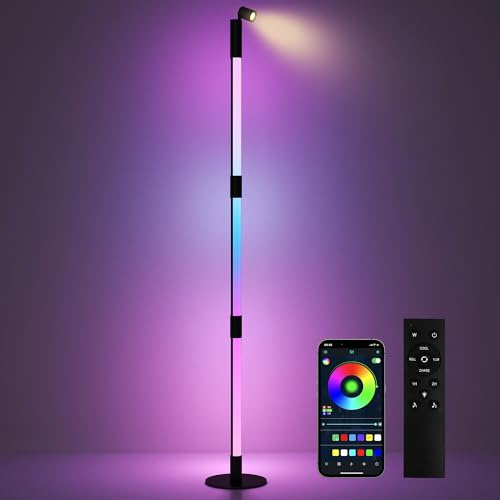 HOMCOM LED Floor Lamp with Reading Light, 360° RGB Detachable Corner Floor Lamp with App & Remote Control, Standing Lamp with Music Sync & Timing, for Living Room, Game Room, Dark Grey