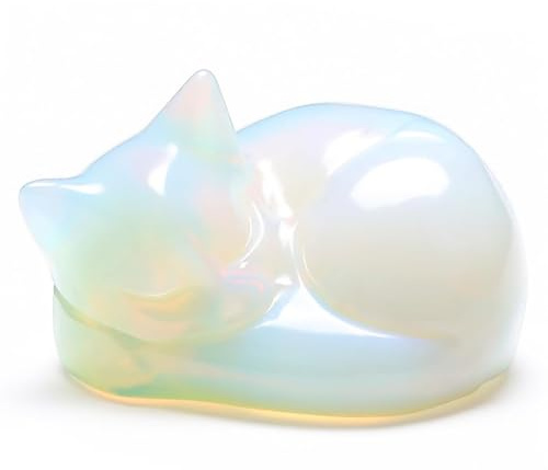Qaestuan Opal Katzen, Kristalle Katzenfigur Deko, Figur Schlafende Katzenfigur Statue, Kawaii Katze, Polieren Edelsteine Cute Katzen Deko, für Katze Liebhaber Männer Frauen
