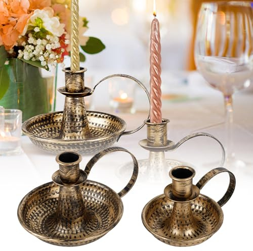 2pcs Kerzenhalter Iron Taper Kerzenständer mit gebogenem Griff Schwarzer Retro Kerzenhalter Dekorative Kerzenlichtstand Rostprofis für Startseite Hochzeit Party(Bronze)