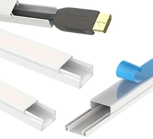 Canaletas Adhesivas para Cables 15x10mm Pack de 4, 6, 8 o 10 Metros, Organizador de Cables, Canaleta Cables Pared Adhesivo, Color Blanco, Proteger y Cubrir Cables (4)