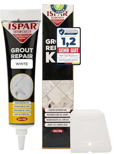 Ispar Joint Carrelage Blanc (250g) - Réparation de Joint Salle de Bain, Coulis et Mortier de Finition Étanche - Avec Spatule