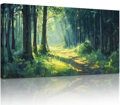 hyidecorart Landschaft Bilder Wohnzimmer Aesthetic Wald Gemälde 50x100 cm | Naturmotive, Moderne Kunst, HD-Druck, Leicht Aufzuhängen, Leinwand, Große Formate, Für Viele Räume, Wanddeko, Geschenk