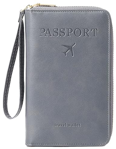 Passport Holder Travel Wallet Leather, Multifunctional RFID Blocker Passport Wallet, Passport and Card Holder with Zipper Card Slots, Protective Passport Covers Wallet Pouch for Men & Women Couples