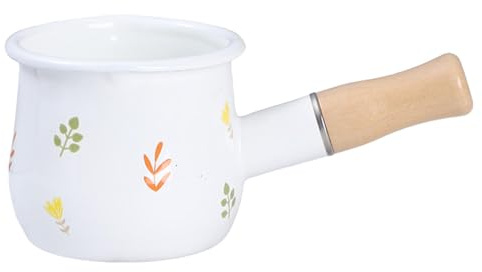 GUHPZA Pentola per Il Latte Piccola con Impugnatura in Legno per Cucinare in Casa, Arancione, 10 Cm X 8,5 Cm，Flowers