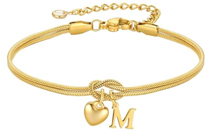 TINGN armband guld kvinnor flickor – 18K guldpläterad knut armband med bokstäver personligt hjärta hänge armband kärleksknut armband best man gåvor för kvinnor flickvän flickor