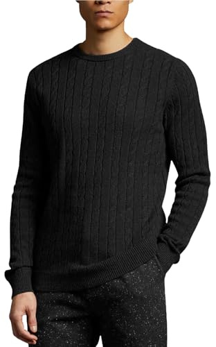 Mens Cable Knit Crew Neck Jumper Warm Weave Pullover Winter Fisherman Knitted Sweater Long Sleeve M to 2XL