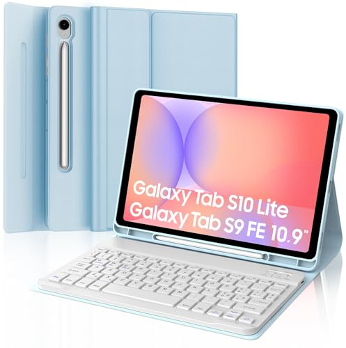 Cover Tastiera per Samsung Galaxy Tab S10 Lite/S10 FE/S9 FE 10.9/S9 11 | Keyboard Magnetico Staccabile, Italiano QWERTY, Custodia Tastiera Senza Fili Bluetooth con Portapenna, Blu chiaro