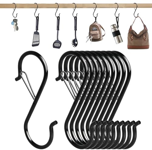 RUGBOL 10er-Pack S-Haken aus robustem Metall, Stahlhaken mit Sicherheitsverschluss für Küche, Kleidung, Pflanzen, Weihnachten Dekoration