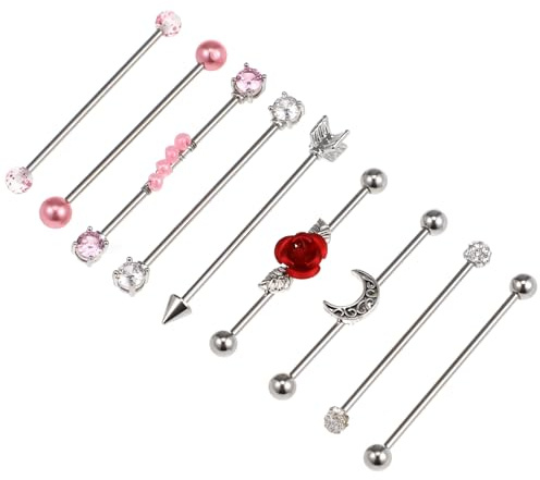 Yardwe Orecchini a Barbell Stile Chic e Punk Set 9 Pezzi Comodi da Indossare in Acciaio Inossidabile Argento per Piercing Orecchio Femminili