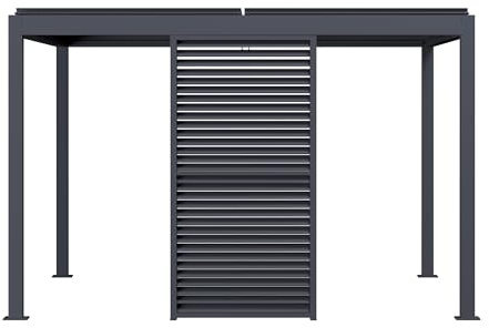 PURPLE LEAF Pergola Zubehör 1er-Set Lamellenwand Paneel für 3.65 m, Grau | Feste Horizontale Lamellenpaneel, Sonnenschutz, Wasserdichte, Winddichte, Sichtschutz Seitenwände, Witterungsbeständig