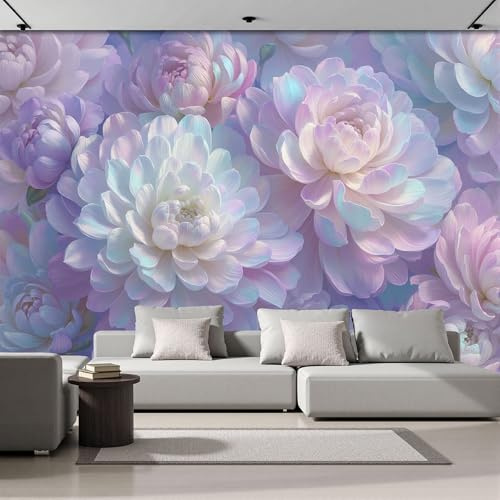 Carta Da Parati Panoramica Fiori Primaverili Ad Acquerello, 250x175cm Murali Panoramica Fiori Da Sogno, Viola Chiaro Poster Gigante Design Cameretta Carta per TV Soggiorno Ristorante Decorazione