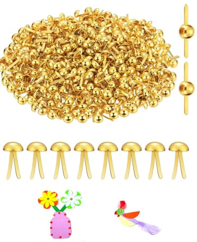 BCHKO 300 Brads Dorados Redondos Metálicos | Encuadernadores Versátiles para Scrapbooking, Proyectos DIY y Manualidades, Sujetadores de Papel Decorativos con Fijación Segura.