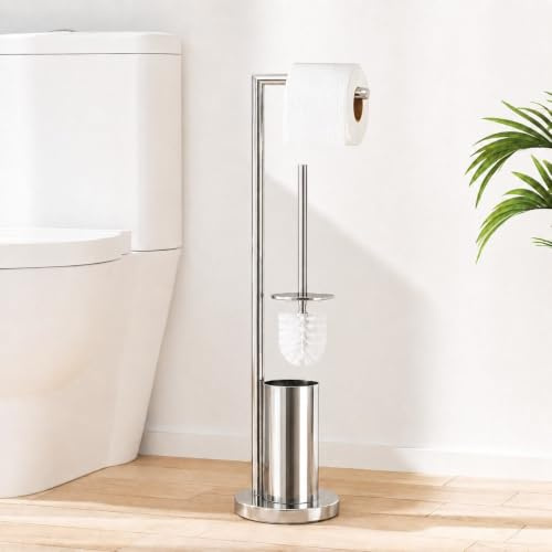 CONFORTIME | Portarrollos de Papel Higiénico con Escobillero 2 en 1 de Acero Inoxidable, Soporte WC de Pie sin Taladro, Accesorios de Baño para Aseo, Organización y Ahorro de Espacio