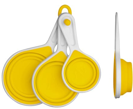 Premier Housewares Collapsible Silicone Measuring Cups Set of 4 – Heat Resistant, Non-Stick Cup Measures with Hanging Loop, Yellow