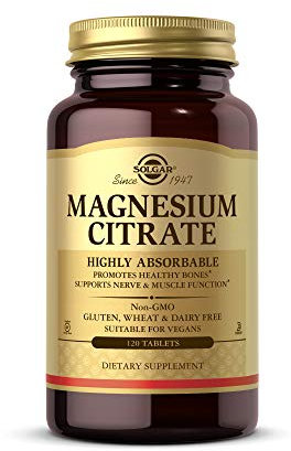 Solgar Magnesium Citrate Tablets, Supports the Nervous System, Energy Release, Reduces Tiredness and Fatigue, Vegan, Brown, 120 Count