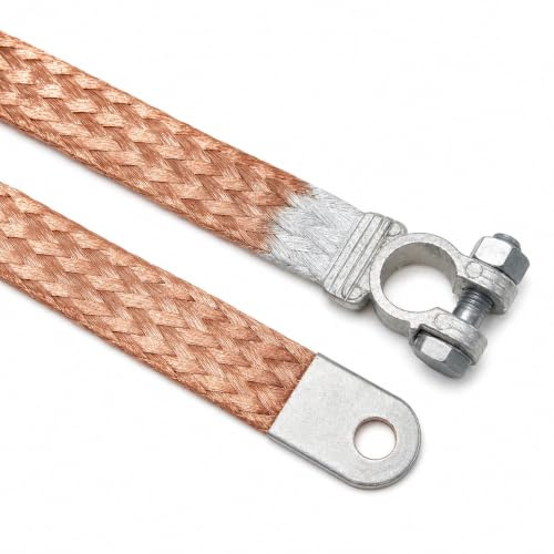 AUPROTEC Batterie Masseband mit Polklemme 250 mm, 21 mm², 1 Stück | Hochflexibles weichgeglühte Flachlitzennach DIN 72333, 99,9 % Reinheit, Strombelastbarkeit bis 80 A