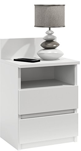 Unbranded Nachtkommode Nachttisch helles Weiß 33 x 55 x 32cm Nachtschrank mit 2 Schubladen Nachtkonsole Schlafzimmer V87 (Weiß)