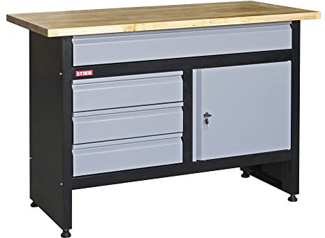 STIER Werkbank Basic, 4 Schubladen, Belastbarkeit 300 kg, BxTxH 1200x600x840 mm, mit Pulverbeschichtung