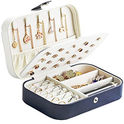Lrikas Pequeña Joyero Viaje Decorativas Cajas para Joyas Jewelry Organizer para Mujer 16 .5 x 11.5 x 5.5 cm (Azul oscuro)