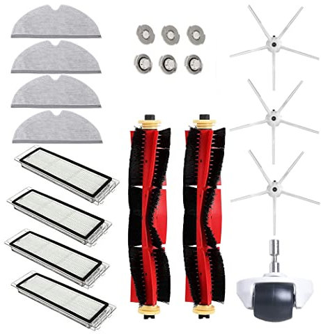 20 Stück Zubehör Ersatzteile für Xiaomi Roborock S5 Max S6 S6 Pure S6 MaxV S50 S51 S55 S5 Staubsauger-Teile Ersatzteile 2 Hauptbürste 3 Seitenbürste 4 Hepa Filter 4 Wischtücher 6 Filterkern 1 Rad