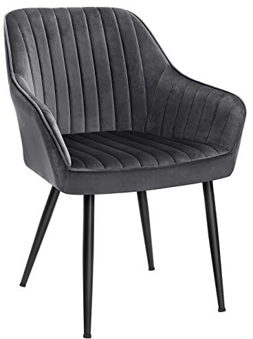 SONGMICS Esszimmerstuhl, Sessel, gepolsterter Sitz, mit Armlehnen, Sitzbreite 49 cm, Metallbeine, Bezug aus Samt, Belastung 110 kg, für Wohnzimmer, Schlafzimmer, Grau LDC087G01