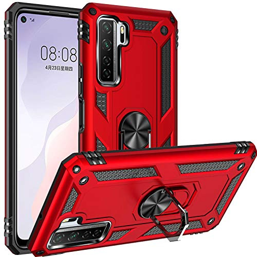Fetrim Hülle Kompatibel für Huawei P40 Lite 5G, stoßfest Schutzhülle mit Drehring Ständer für Huawei P40 Lite 5G/Nova 7 SE rot