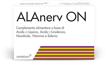 Alanerv On, Integratore Alimentare di Acido Alfa-Lipoico e Acido Gamma-Linoleico, Honokiolo, Vitamine e Selenio, per la Protezione delle Cellule dallo Stress Ossidativo, 20 Compresse Deglutibili