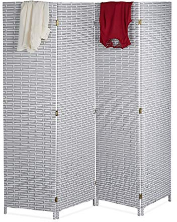 Relaxdays Paravent Raumteiler, 4-teilig, HxB: 180 x 180 cm, Faltbarer Raumtrenner, Sichtschutz, Kunststoff, weiß-grau