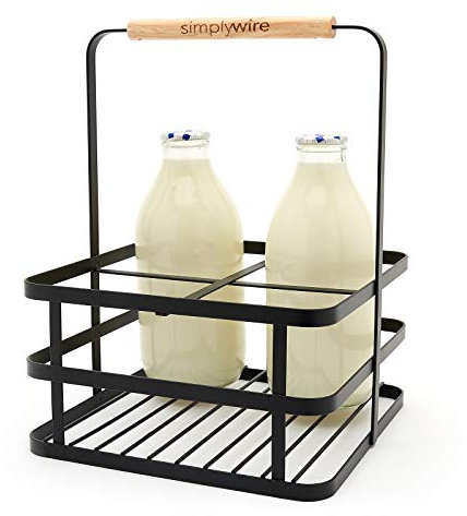 simplywire – Milchflaschenhalter im Retro-Look, 4 Stück – Weinflaschenträger – Schwarzer Flachdraht