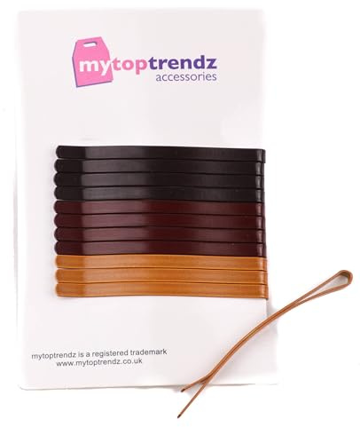 Mytoptrendz® 12 st klassiska Bobby Pins vanliga bredböjda platta jumbo hårklämmor glider hårnålar för kvinnor flickor tjockt hår (blandad brun blandning -60 mm) MT