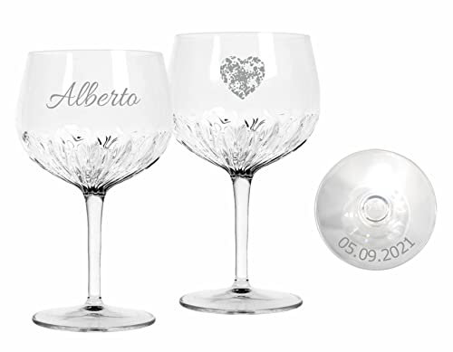 MASTERLASER3.0 Bicchiere da Gin Tonic Personalizzato, Calice da Cocktail, inciso al Laser, 800 ml, Set Personalizzabile con Nome, iniziali e Data - Migliore Idea Regalo - Quantità (2)